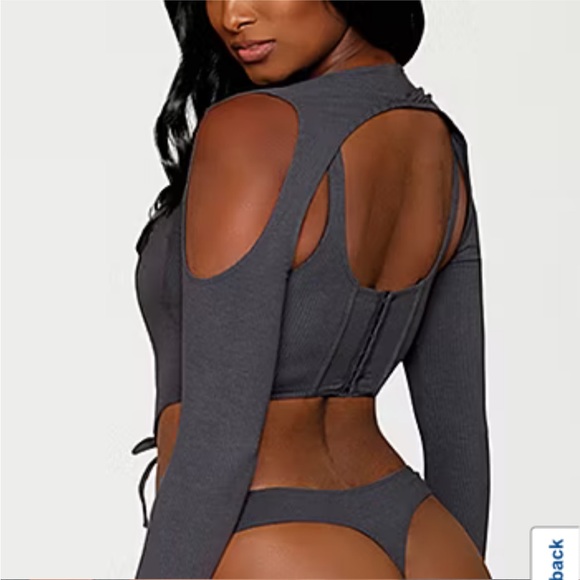 Dream Girl Knit Sleepwear Bustier Thong Shrug Set charcoal size medium - Picture 8 of 9